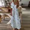 Vestido casual feminino, vestido floral estampado com decote em v, vestido de festa, primavera verão, manga curta, elegante, renda, patchwork, vestido sexy para mulheres