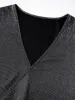Camicetta Plissetta metallica Avvolgente Camicetta con scollo a V Camicie da donna nere Camicetta coreana scura accademica dal design femminile Camicetta streetwear moda primavera
