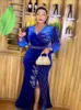 African Party Dresses for Women Dashiki Ankara Velvet Wedding Gown Sexy Bodycon Split Long Dress Africa Clothing Plus Size 240226