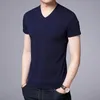 Summer Brand Tops 95% Cotton 5% spandex t shirt for Men v Neck Plain Color Short Sleeve Casual Fashion Mens kläder 240220