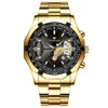 FNGEEN Marke Weiß Stahl Quarz Herrenuhren Kristallglas Uhr Datum 44 MM Durchmesser Persönlichkeit Luxus Gold Stilvolle Mann Armbanduhr204s