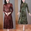 Ethnic Clothing 2024 Chinese Improved Qipao Vintage Cheongsam Dress National Flower Jacquard Velvet Oriental Banquet Evening Vestido