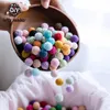Lets Make 100Pcs Crochet Beaded Wood Teether 16mm Round Baby Wooden Toys Braided Teething Beads Oral Care 240226