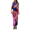 Womens new fashion digital print split round neck with buttocks fitted sleeveless dress 230419