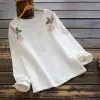 Blouse Borduurblouse Dames Vintage kleding met lange mouwen O-hals Katoen Linnen Basic T-shirt Losse damestops Casual tunieken