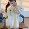 Sweat à capuche pour femmes, Style doux, pull surdimensionné, col rond, manches longues, tricoté, mode coréenne, Kawaii, 2024