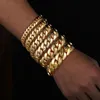 Hip Hop Hop o szerokości 10 mm-20 mm Bling Out okrągły MIAMI CURB Cuban Link Bracelets For Men Rapper Jewelry Gold Srebrny kolor 240226