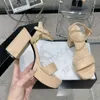 Luxury Sheepskin Platform Heeled Sandals Summer High Heels Cruise Sandals Metal Buckle Real Leather Women Shoes With Box 533