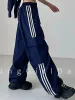 Capris Jmprs Striped Women Cargo Pants American Style High Waist Fashion Y2K Streetwear Loose Wide Leg Pants Female Hip Hop Sweatpants