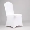 100 Stück günstige universelle weiße Spandex-Hochzeits-Stuhlhussen für Party, Bankett und Esszimmer, Stretch-elastischer Polyester-Bezug, Stuhl Y200103874194