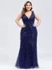 Grande taille robe de Cocktail sans manches col en V dos sirène fête robes de bal Tulle paillettes complet estidoe 240228