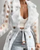 Jackets Clear Bag Seethrough Gauze Laceup Trench Coat Grid Drawstring Belt Chic Casual Fashion Summer Extended Trench Coat