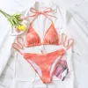 Conjunto de moda nova roupa de banho linha sexy conjunto de biquíni duas peças roupa de banho feminina halter cinta beachwear tie dye praia estilo maiô