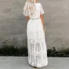 Kleid 2023 Sommer Boho Frauen Maxi Kleider Lose Stickerei Weiße Spitze lange Tunika Strand Kleid Urlaub Urlaub Frauen Kleidung