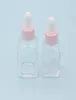 Flacone contagocce quadrato per olio essenziale da 20 ml Flaconi per siero in vetro trasparente da 30 ml con tappo rosa per cosmetici6246106