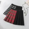 jupe Goth Vintage Harajuku jupe gothique Patchwork rouge Haig noir et blanc Plaid Patchwork Punk plissé jupes patineuse Style coréen