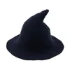Stikte rand hoeden ly dames Halloween Party Women Fashion Witch Hat Casual Solid Color Wide Knusted204V