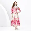 Élégant Floral Vacances Cardigan Maxi Robes Femmes Col Montant Designer À Manches Longues Robe Décontractée Dames Plage Robes De Fête Vêtements