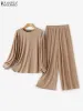 Kleidung Frauen Herbst Muslim Sets Mode Langarmbluse Weitbein Hosen Zanzea Elegant Solid Abaya Anzug Iiamic Outfits Tracksuits