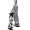 Calças femininas moda cintura alta hip hop calças mulher solta jogging sweatpants casual calça larga perna streetwears 240304