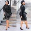 Dress Sexy Black Party Dress for Women New Year Elegant Evening Bodycon Dress Long Sleeve Sparkly Crystal Beaded Club Birthday Dress