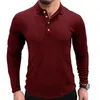 Frühling Herbst Langarm Polo Shirt Männer Casual Einfarbig Revers Slim Fit Herren UNS Größe S-XXL T Homme240305