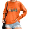 Ethnische Kleidung für Damen, Weihnachts-Sweatshirt, Weihnachtsbaum-Druck, Bluse, lustiges Buchstaben-Grafik-Top, Langarm-Shirt, Baumwollmischung