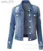 Damesjassen Herfstkleding Denim Jas Gaten Volledige halszak Jean Uitloper Dame Blauw Zwart 240305