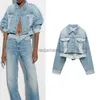 Women's Jackets Womens Jackets COS LRIS American Womens Design Of Color Matching Short Denim Jacket 4365072 240305