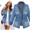 Plus Size Denim Jacket Womens Casual Solid Oversize Autumn Ladies Slim Jeans Chain Pocket Coat 240229