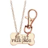 New Fashion Gold Silver Color Dog Bone Friends Charm Necklace & Keychain Handstamped Bones Friendship Jewelries288P