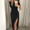 Partykleider Einfaches, solides Heimkehrkleid für Damen, schulterfrei, Abschlussball, Herbst und Winter, hohe Taille, lange, elegante Kleider