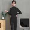 Suits Ladies Thermal Underwear Set Winter Seamless Body Shaper Half High Collar Cotton Long Johns Suit Woman Thermal Underwear E605