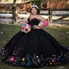 Black Charro Quinceanera Dress Mexican 2024 Photography Elegant Flower Embroidered Vestidos De Xv Anos Mexicano Sweet 15 Sixteen Birthday Party Gown Robe De Mariee