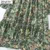 Kleider Zevity Neue Frauen Vintage Floral Blätter Drucken Falten Grün Midi Hemd Kleid Weibliche Chic Flare Hülse Casual Kimono Vestido Ds8185