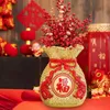 Fleurs décoratives année chinoise Feng Shui, sac de bénédiction, Vase décoratif pour étagère murale 2024