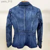 Vestes pour femmes High Street Banquet Mariage Cocktail Party Designer Blazer Métal Lion Denim Blazer Manteau extérieur 240305