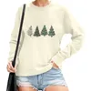 Ethnische Kleidung für Damen, Weihnachts-Sweatshirt, Weihnachtsbaum-Druck, Bluse, lustiges Buchstaben-Grafik-Top, Langarm-Shirt, Baumwollmischung