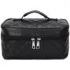 Cosmetic Bags Black Plaid Square Makeup Bag Large Capacity Soft Leather Texture Storage Women's Fashion Simple Style Solid Handbag