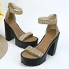 Sandaler 2024 Summer Water Diamond Open Toe Waterproof Platform Tjock Sole Back dragkedja 13cm High Heel Stage Shoes J-47