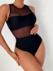 Swimwear Sexy See Through One Piece Swimsuit 2023 Women Solid Black Mesh Transparent Hollow Out Backless Bathing Suit Swimwear Beachwear