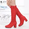 Botlar Vintage Glitter Go Go Boots 1960'lar 70'ler Retro Kadın Bayanlar Süslü Elbise Kostümleri Parti Dans Gogo Boots Büyük Boyu EU3646