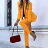 Abito da donna Office Lady Solid Tasche con patta finte Due pezzi Bottoni con risvolto Blazer a maniche lunghe Pantaloni a matita Abiti casual 240226