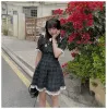 Dress Kawaii Cute Dress Woman Soft Vintage Grunge Plaid Sundress Lace Princess Lolita Mini Dress Gothic