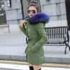 Parkas Winter Jacket Womens Fake Fur Parkas Långa varma handskar Bomull Outwear Parkas för kvinnor Huven Winter Coat Female Jacket