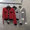 Chic Houndstooth Knitted Two Piece Set Womens Elegant Long Sleeve Cardigan Sweater TopsMini Pleated Skirt Ladies 2 Suits 240229