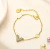 18K Gold Plated Chain Crystal Designer Bracelet Vintage Design Gold Plated Letter Bracelet New Girl Designer Brand Womens Jewelry
