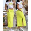 Rok Vrouwen Zomer Brief Print Crop Top Pocket Decor Trekkoord Zijsplit Maxi Rok Set Zomer Twee Stukken Jurk Set outfits Y2K