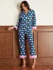 Garnitury kobiety Pajamy Spit Zestaw Furry Patchwork w paski w kratę Topy z długim rękawem z kieszeniami + spodnie Sleep Fair Faildwear