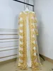 Casaco bordado de renda de festa africana e vestido longo com padrão de diamante prensado com lenço para senhora LSCP #240226